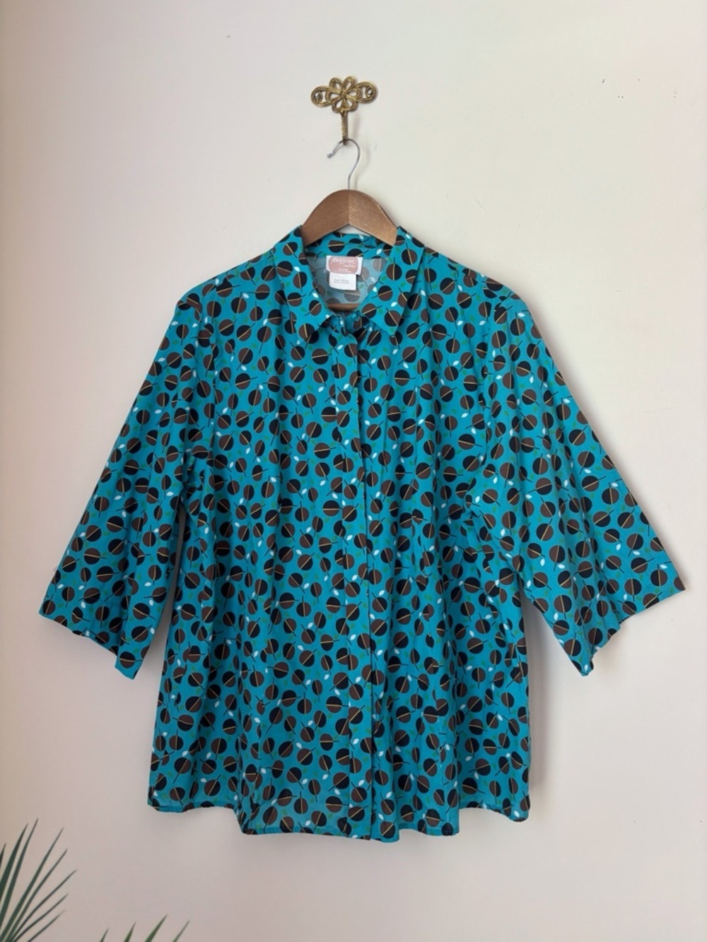 Persona Marina Rinaldi Retro Print Cotton Button Up Shirt Sz 18 Summer Coastal